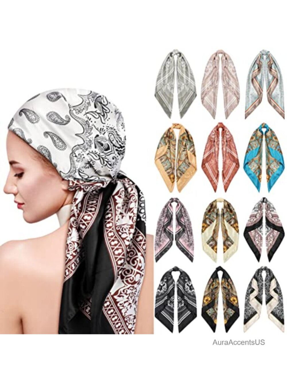 12 Pack Satin Silk Like Square Head Scarves for Women 35x35 inch Lightweight